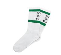 Fissure - Original unisex "Good Luck" socks in white. Gift socks. Pair of tall socks with message. Original gift. Composition: cotton and polyester. One size.