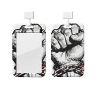 Fist Chain Brotherhood Id Badge Holder with Lanyard-Vertical Card Protector Clear Abs Hard Shell, Retractable Reel for Work Office