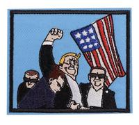 Fist Raised Face Blood Trump Fight Never Surrender Assassination Attempt Survive Secret Service President Presidential Campaign 2024 Donald US America 3.2" Iron On Embroidered Patch for Clothing