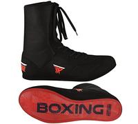 FISTRAGE Leather Kick Boxing Shoes Fighting Sports Master Training Mesh Unisex Pro Men's and Youth Genuine Boot Light Weight | Black Color Boxing Shoes for Adults, Black High-top, 9.5 Women/8 Men