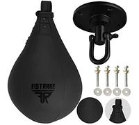 FISTRAGE Speed Ball Boxing Bag Leather MMA Muay Thai Training Punching Dodge Striking Kit with Free Hanging Swivel Workout Speedball Kicking Platform Equipment (Matte Black)