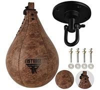 FISTRAGE Speed Ball Boxing Bag Leather MMA Muay Thai Training Punching Dodge Striking Kit with Free Hanging Swivel Workout Speedball Kicking Platform Equipment (Vintage Black)