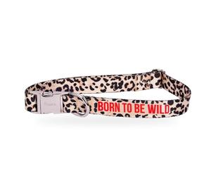 Fisura - Adjustable Pet Dog Collar “Born to Be Wild” - Small Dog Nylon Collar with Zinc Quick Release Buckle - 0.6" Wide - Pet Original Gift