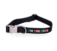 Fisura - Adjustable Pet Dog Collar “I’m the Boss” - Small Dog Nylon Collar with Zinc Quick Release Buckle - 0.6" Wide - Pet Original Gift