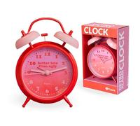 Fisura - Analog Alarm Clock in Pink and Red with No Ticking Sound. LED Night Light Alarm Clock with "Better Late Than Ugly" Message. 11.7x5.5x16 cm. Metal. Requires 1 AA Battery (Not Included)