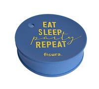 Fisura - Anti-Spike Drinks Covers. Original Drinks Cover for Parties Reusable. Anti-Drug Protection for Glass Made of BPA Free Silicone. (Pack 3, Eat, Sleep, Party, Repeat, Blue)