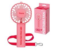 Fisura - “Better Late” Portable Handheld Fan, Rechargeable Pink Fan with 3 Speeds and Strap, Compact Cooling Accessory for Travel and Everyday Use - 13.5 x 6 x 5 cm
