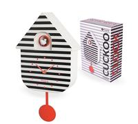 Fisura - Modern Cuckoo Clock with Stripes and Red Dial. Original Black and White Wall Clock. Decorative Gift. Requires 3 AA Batteries (Not Included). Dimensions: 21.5x8x41.5 cm. Made of ABS Plastic.