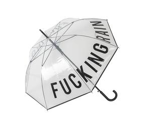 Fisura - Black & White Transparent Automatic Umbrella, F*cking Rain | Windproof Design, 40.5 Inch Canopy, Automatic Push-Button Opening for Quick and Easy Use