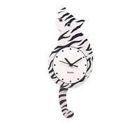 FISURA - Cat Clock with Tail. Original Wall Clock. Silent Wall Clock 46 x 8 cm. Wood and ABS. 1 AA Battery (Not Included) (Black and White)