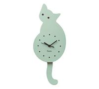 Fisura Cat Clock with Tail Original Wall Clock Silent Wall Clock 46 x 8 cm Wood and ABS 1 x AA Battery (not included) (Mint)