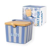 Fisura - Ceramic Salt Cellar Jar with Lid & Spoon, Square Salt Container, Kitchen Storage for Salt, Sugar or Spices, Blue Design, Salt Pig Style