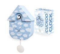 Fisura - Blue cuckoo clock with cloud pattern. Wall clock. Original wall clock for gift. 3 AA batteries not included. Dimensions: 8.5x3.1x16.3 inches. ABS plastic.