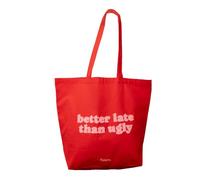Fisura Cotton tote bag with "Better Late" message, red and pink 100% cotton bag with inner pocket. Original shopping tote bag. 70 x 51 cm.