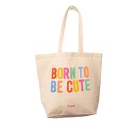 Fisura Cotton tote bag with "born to be cute" message, 100% cotton bag with inner pocket, original shopping tote bag, 70 x 51 cm.