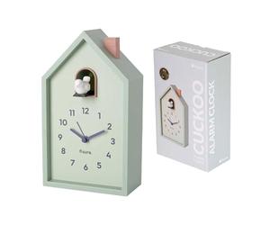 Fisura - Cuckoo alarm clock house with color, bedside table clock, original analog alarm clock with hands, snooze button, and light, Powered by 3 AA batteries (not included). (Mint)