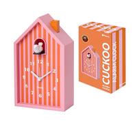 Fisura - Cuckoo House Alarm Clock Orange & Pink Stripes - Analogue Bedside Clock with Snooze & Light - Battery Operated (3 AA Not Included)