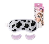Fisura - Eye mask and Patches kit “Cow”. Fun Reusable Cold Gel Eye mask with Matching Eye Patches for reducing Puffiness, Dark Circles and Wrinkles. Relaxation and Skincare Gift Set.