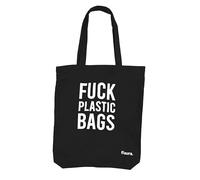 FISURA F*cking Plastic Tote Bag Black 100% Cotton Tote Bag Original Tote Bag Cotton Shopping Bag Black Tote Bag 43 x 37 cm, Plastic, black, Modern