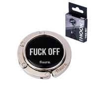 Fisura - Folding Handbag Hook for Table “F*ck Off” - Non-Slip Purse Hook Desk Hanger, Foldable Bag Holder for Handbag, Backpack or Coat, Black, Holds 6 kg / 13 lb