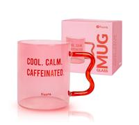 Fisura Caffeinated Glass Coffee Mug - Borosilicate Pink Mug with Red Original Handle - Glass Tea/Coffee Tumbler - 410ml Capacity
