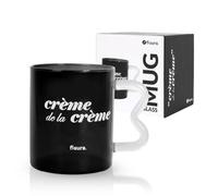 Fisura - Glass Coffee Mug 410ml - Borosilicate Clear Cup with White Handle - Heat Resistant Tea & Coffee Mug - “Créme” Design