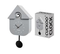 Fisura - Gray cuckoo clock with white dial. Wall clock. Original wall clock for gift. 3 AA batteries not included. Dimensions: 8.5x3.1x16.3 inches. ABS plastic.