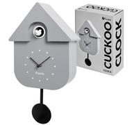 Fisura - Grey & White Cuckoo Wall Clock. Original Wall Clock | Modern Decorative Wall Clock. Requires 3 AA Batteries (Not Included). 8.5 x 3.1 x 16.3 in. ABS Plastic.