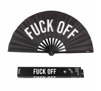 Fisura - Large Handheld Folding Fan. Original Fan with Large Message. XXL Fan for Festivals and Parties. Foldable Bamboo Fan. Dimensions: 25.2 x 13 inches. (Off, Black)