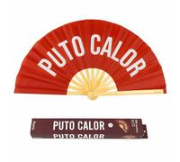 FISURA Large Folding Fan Original Fan with Large Lettering XXL Compartments Foldable Bamboo Fan 64 x 33 cm (Calor, Red)