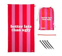 Fisura - Microfibre Beach Towel - Quick Dry, Sand Resistant, Lightweight - “Better Late” Red & Pink - Travel Towel for Beach, Pool & Holiday - 71 x 39 Inches