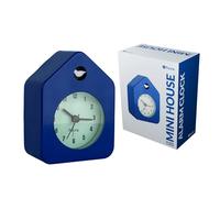 Fisura - Mini Travel Alarm Clock, Silent Non-Ticking Analog, Compact Bedside Clock, Portable, 3.8 x 2.9 x 1.8 in, Battery Not Included, Small Blue House