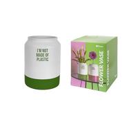 Fisura Modern Decorative Oblong Two-tone Plastic Vase for Flowers with Message, White and Green, 15 cm x 14.5 cm