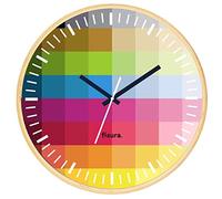 FISURA - Modern Pixel Wall Clock without ticking sounds. Modern kitchen clock. Multi-coloured wall clock. 30 cm in diameter. Wood and glass. 1 AA battery.