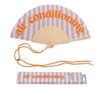 Fisura - Original “Air Conditioning” Message Folding Fan, Modern and Colourful Wooden Handheld Fan, Purple Design for Wedding, Rave, Festival - Includes Strap. Size: 42.5 x 23 cm
