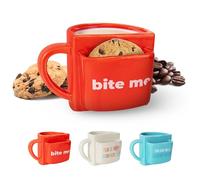 Fisura Original Bite Me Gift Mug, Red Tea Cup with Biscuit Pocket, Funny Breakfast Mug, Modern Breakfast Cup, 360 ml Capacity