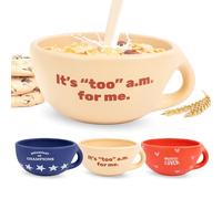 Fisura - Original Breakfast Bowl “It’s Too a.m”. Beige 490 ml Cereal Mug. Large Coffee Cup. Ceramic Coffee and Muesli Bowl- 16.5 cm x 7.5 cm