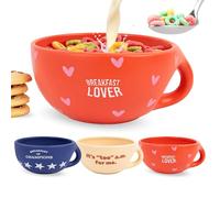 Fisura - Original “Breakfast Lover” Bowl. Red 490 ml Cereal Bowl. Large Coffee Cup. Ceramic Coffee and Muesli Recipient. 16.5 cm x 7.5 cm
