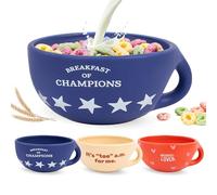 Fisura - Original “Breakfast of Champions”Bowl Blue 490 ml Cereal Bowl. Large Coffee Cup. Ceramic Coffee and Muesli Mug. 16.5 cm x 7.5 cm