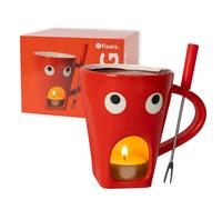 Fisura Original Chocolate Fondue Cup Cheese Fondue with Cup and Fork Red Cup with Eyes Print for Fondue Original Mug Gift 140ml