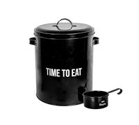 Fisura - Original Dog Food Storage Container Time to Eat, Metal Airtight Pet Food Container for Dogs & Cats, Includes Lid and Measuring Scoop, Kitchen Accessories and Decor,5 kg capacity (black)