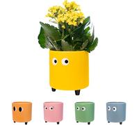 Fisura - Original Flower pots "Eyes Design", Ceramic Plant pots Indoor, Decorative Indoor planters with Legs for Cactus, Planters for Flowers and Succulents, Dimensions: 13cm x 12,5cm (Yellow)