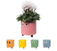 Fisura - Original flower pots eyes design, Ceramic plant pots indoor, Decorative indoor planters with legs for cactus, Planters for flowers and succulents, Dimensions: 13cm x 12,5cm (pink)