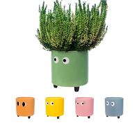 Fisura - Original Flower pots "Eyes Design", Ceramic Plant pots Indoor, Decorative Indoor planters with Legs for Cactus, Planters for Flowers and Succulents, Dimensions: 13cm x 12,5cm (Green)