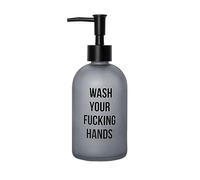 Fisura - Original "wash your f*cking hands" soap dispenser. Bathroom soap dispenser with message. Glass soap dispenser. Lotion dispenser 410 millilitres. Includes funnel.