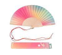 Fisura - Original Folding Fan, Modern and Colourful Wooden Fan, Gradient Pink and Green Handheld Fan, Includes Strap. Size: 42.5 x 23 cm
