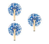 Fisura - Original Folding Fan, Set of 3 Stylish paper fans with floral design, Blue and White Pai Pai, Wedding Guest Favour, Party or Ceremony Gift