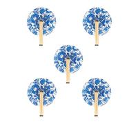 Fisura - Original Folding Fan, Set of 5 Stylish paper fans with floral design, Blue and White Pai Pai, Wedding Guest Favour, Party or Ceremony Gift