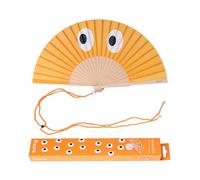 Fisura - Original Folding Fan with Eyes Print, Modern and Colourful Folding Handheld Fan, Orange Design for Wedding, Rave, Festival -Includes Strap. Size: 42.5 x 23 cm