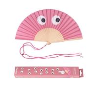 Fisura - Original Folding Fan with Eyes Print, Modern and Colourful Folding Handheld Fan, Pink Design for Wedding, Rave, Festival -Includes Strap. Size: 42.5 x 23 cm